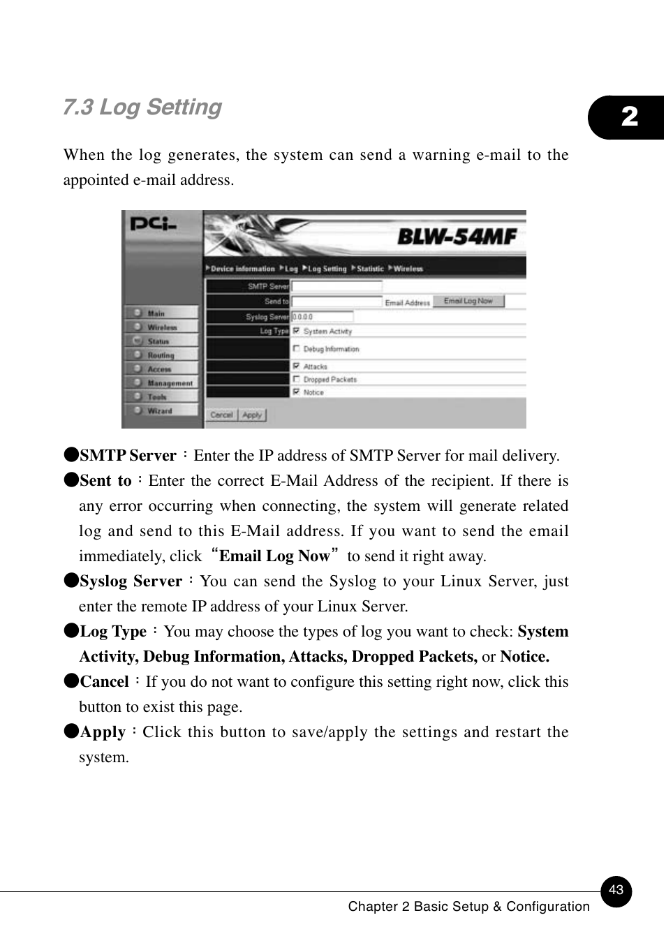 3 log setting | SMC Networks BLW-54MF User Manual | Page 48 / 78