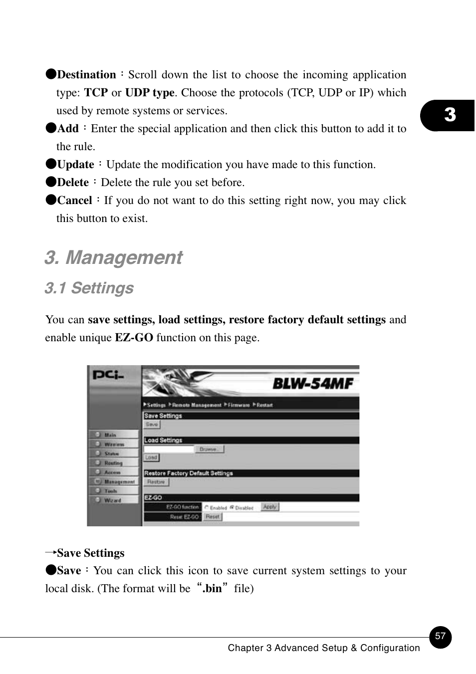 Management, 1 settings | SMC Networks BLW-54MF User Manual | Page 62 / 78