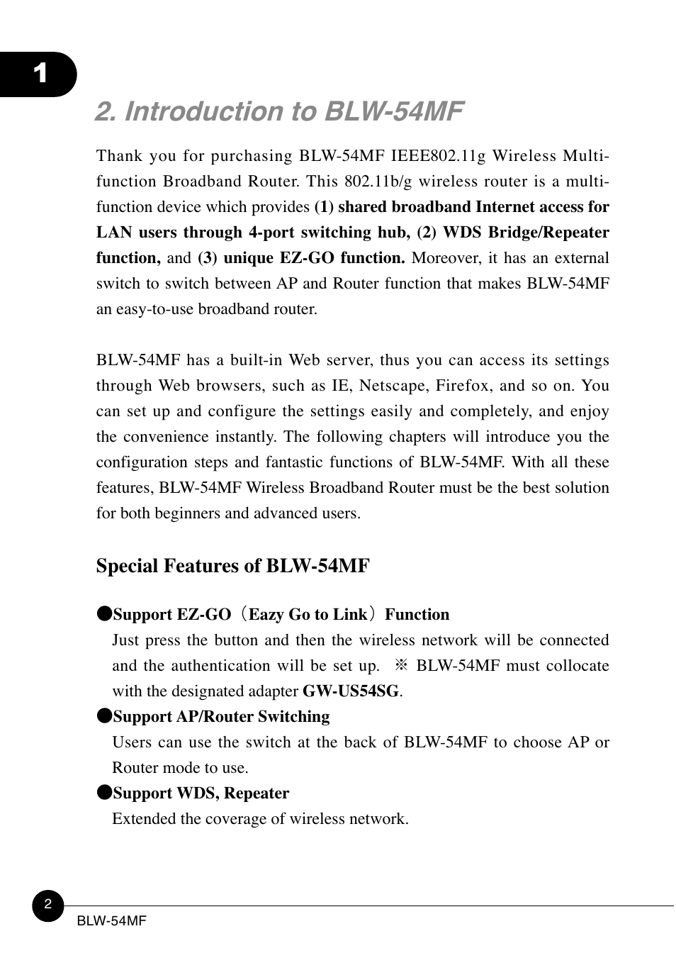 Introduction to blw-54mf | SMC Networks BLW-54MF User Manual | Page 8 / 78