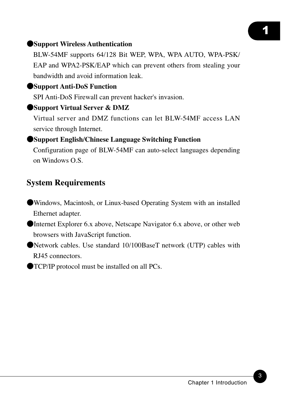 System requirements | SMC Networks BLW-54MF User Manual | Page 9 / 78