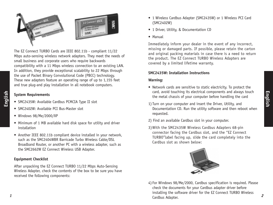 English | SMC Networks SMC EZ Connect Turbo SMC2435W User Manual | Page 2 / 18