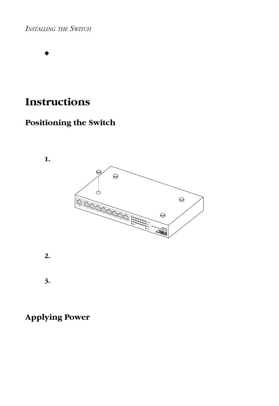 Instructions, Positioning the switch, Applying power | Positioning the switch applying power | SMC Networks SMC-EZ109DT User Manual | Page 18 / 32