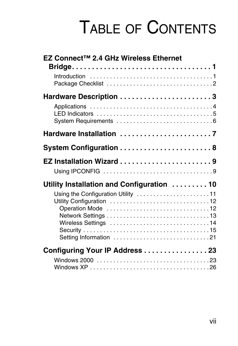 Able, Ontents | SMC Networks SMC2870W User Manual | Page 11 / 74