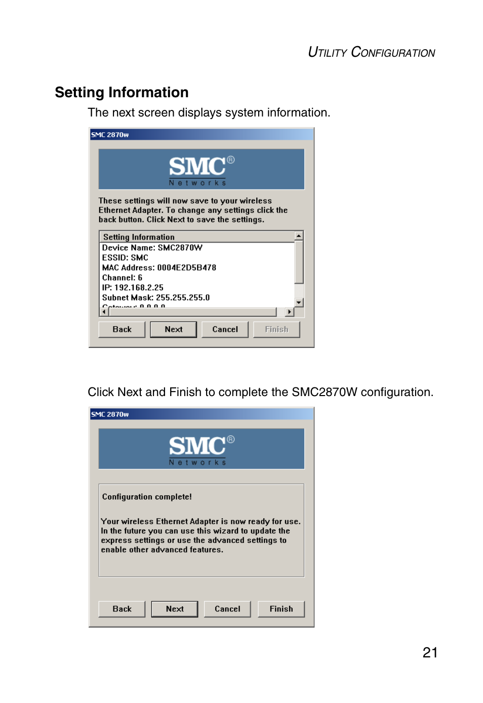 Setting information | SMC Networks SMC2870W User Manual | Page 33 / 74