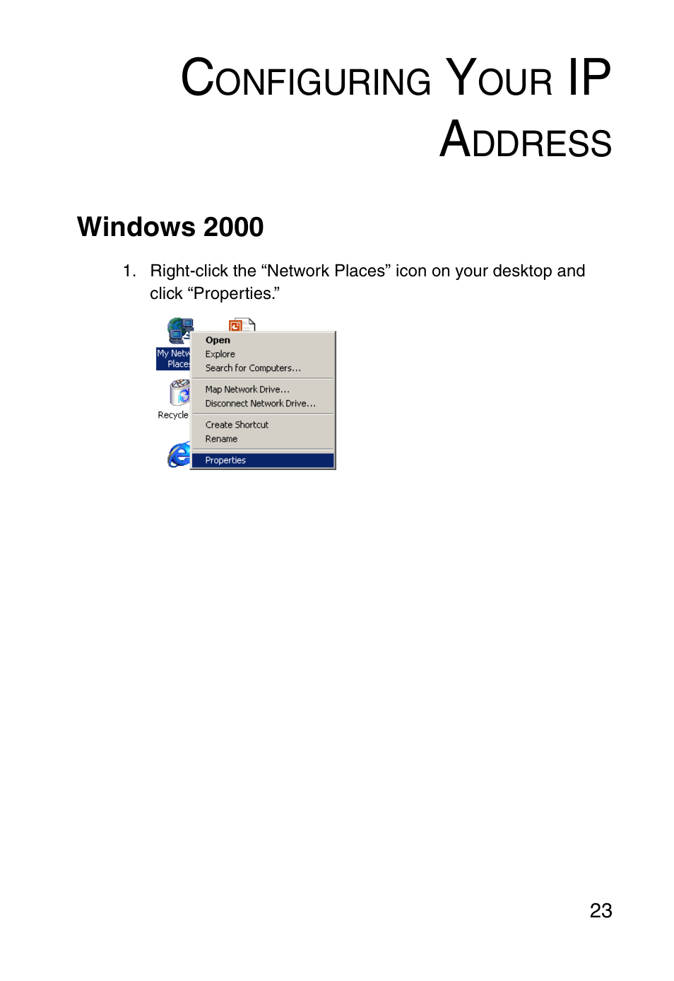 Configuring your ip address, Windows 2000, Ip a | SMC Networks SMC2870W User Manual | Page 35 / 74