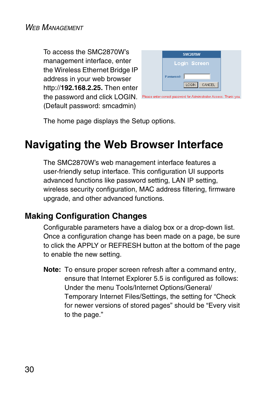 Navigating the web browser interface, Making configuration changes | SMC Networks SMC2870W User Manual | Page 42 / 74