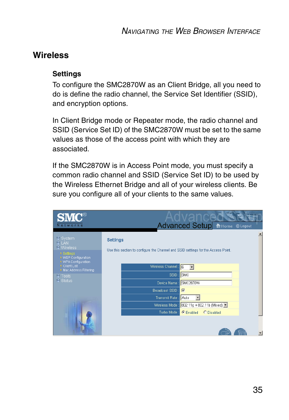 Wireless, 35 wireless | SMC Networks SMC2870W User Manual | Page 47 / 74