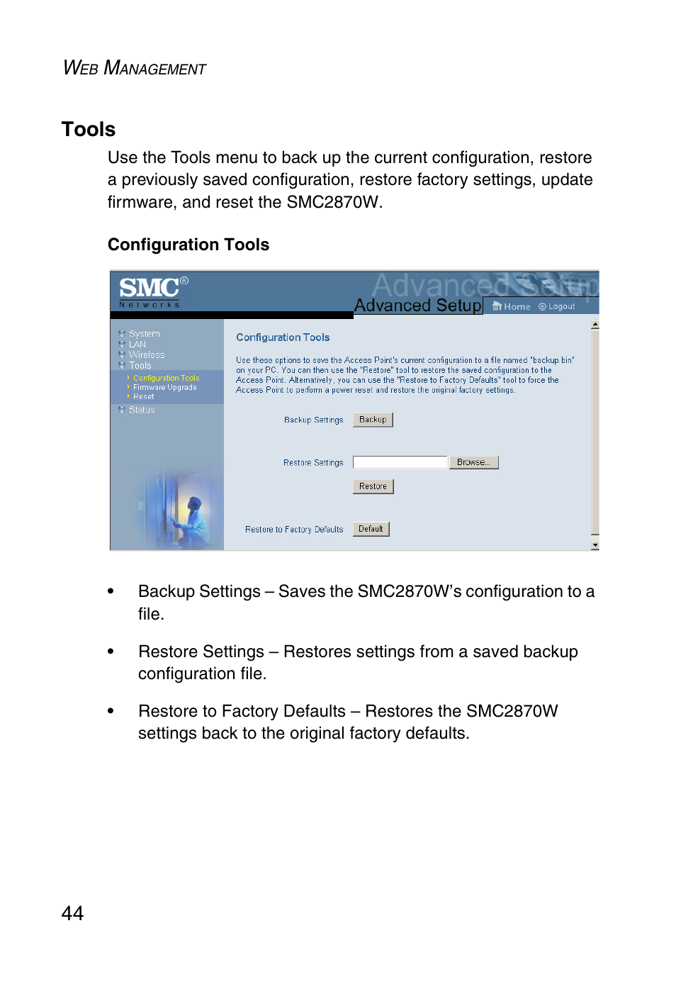 Tools, 44 tools | SMC Networks SMC2870W User Manual | Page 56 / 74