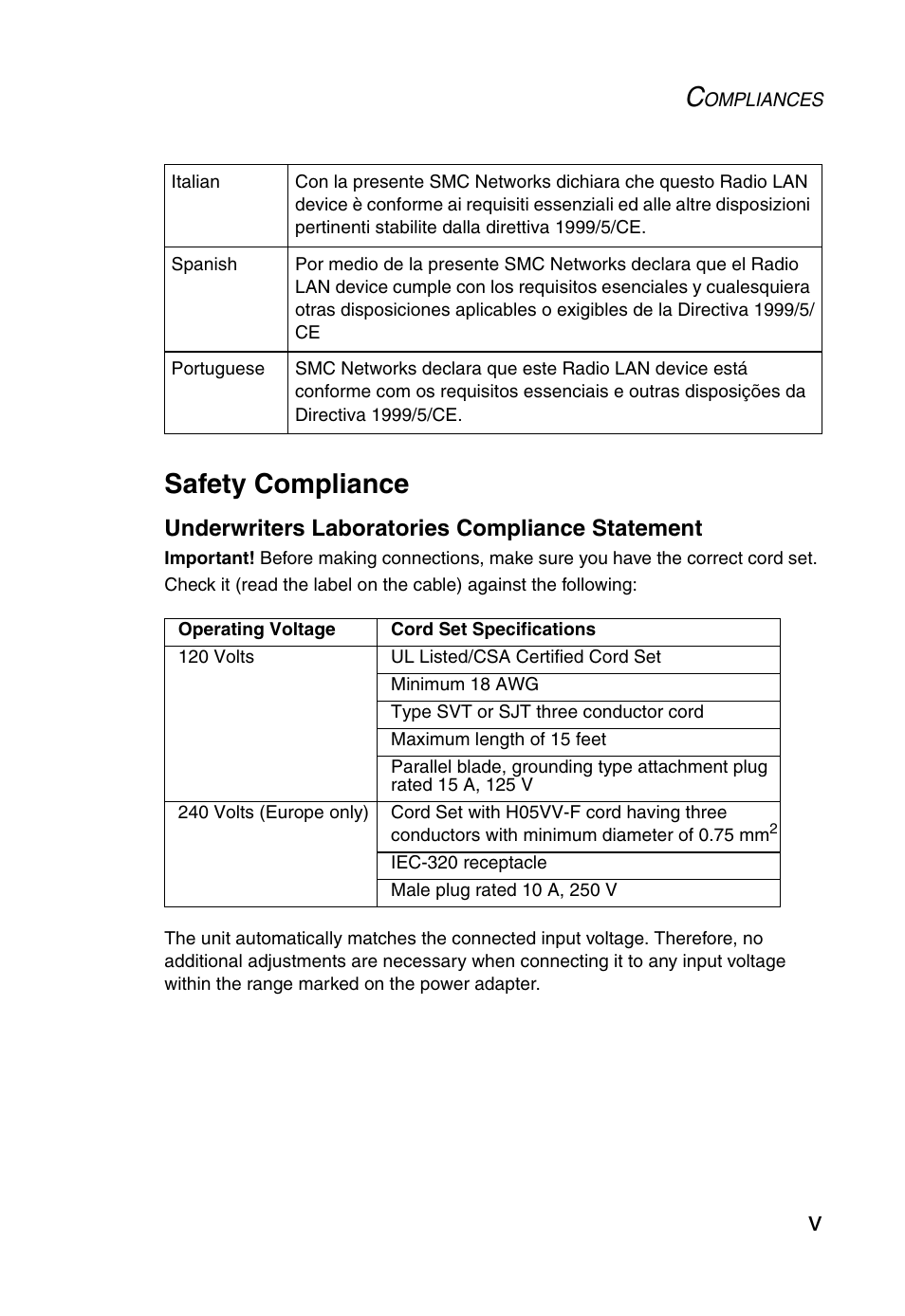 Vsafety compliance | SMC Networks SMC2870W User Manual | Page 9 / 74