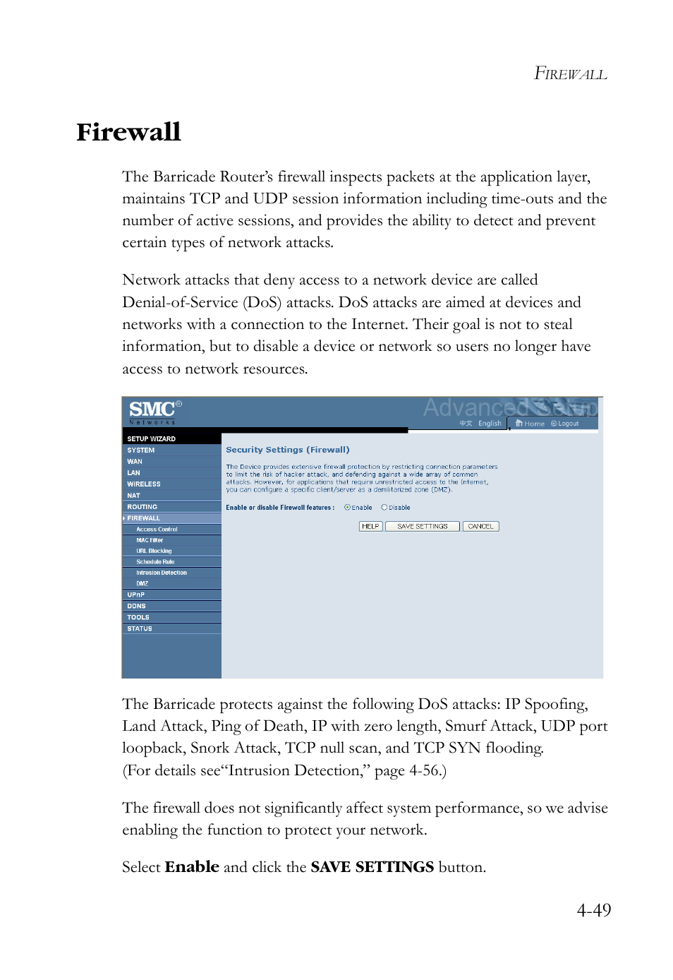 Firewall, Firewall -49 | SMC Networks SMCWBR14S-N2 User Manual | Page 101 / 136