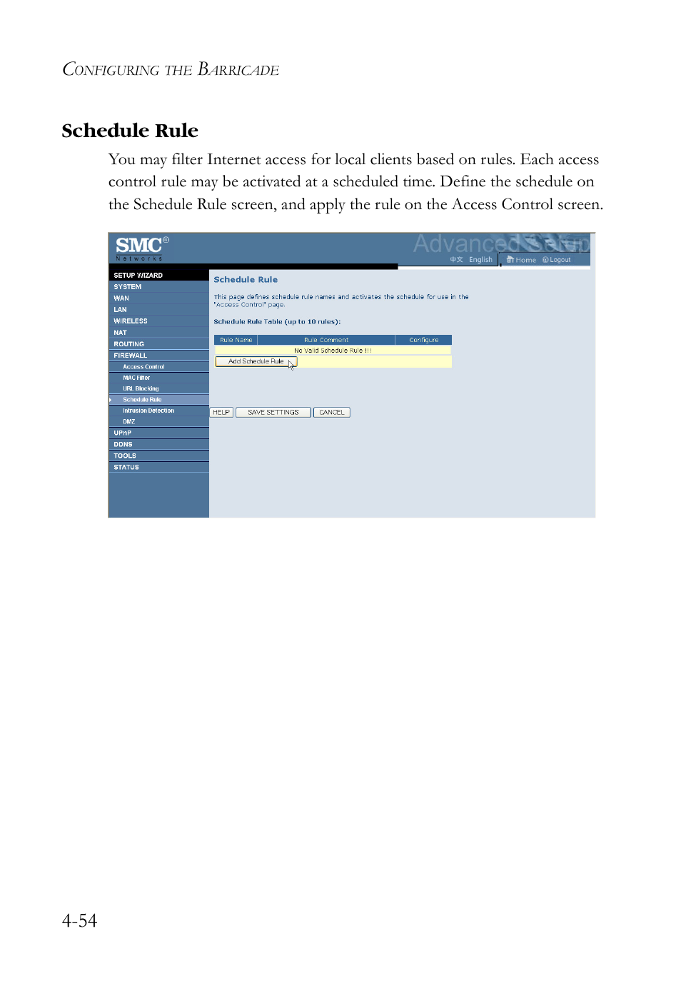 Schedule rule, Schedule rule -54, 54 schedule rule | SMC Networks SMCWBR14S-N2 User Manual | Page 106 / 136