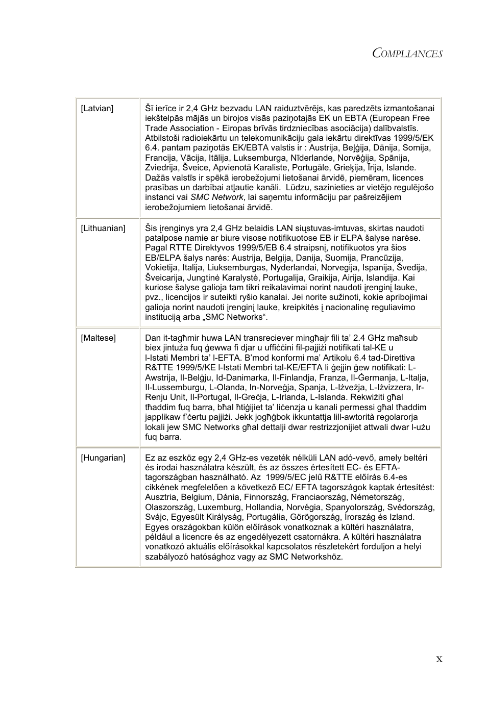 Ompliances | SMC Networks SMCWBR14S-N2 User Manual | Page 13 / 136