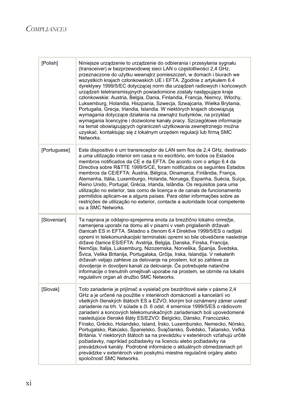 Ompliances | SMC Networks SMCWBR14S-N2 User Manual | Page 14 / 136