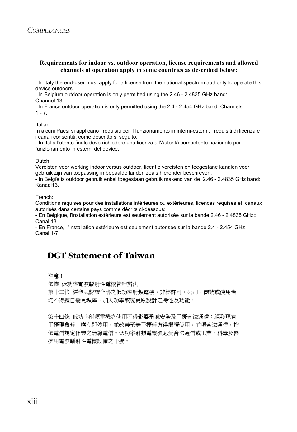 Xiii dgt statement of taiwan | SMC Networks SMCWBR14S-N2 User Manual | Page 16 / 136