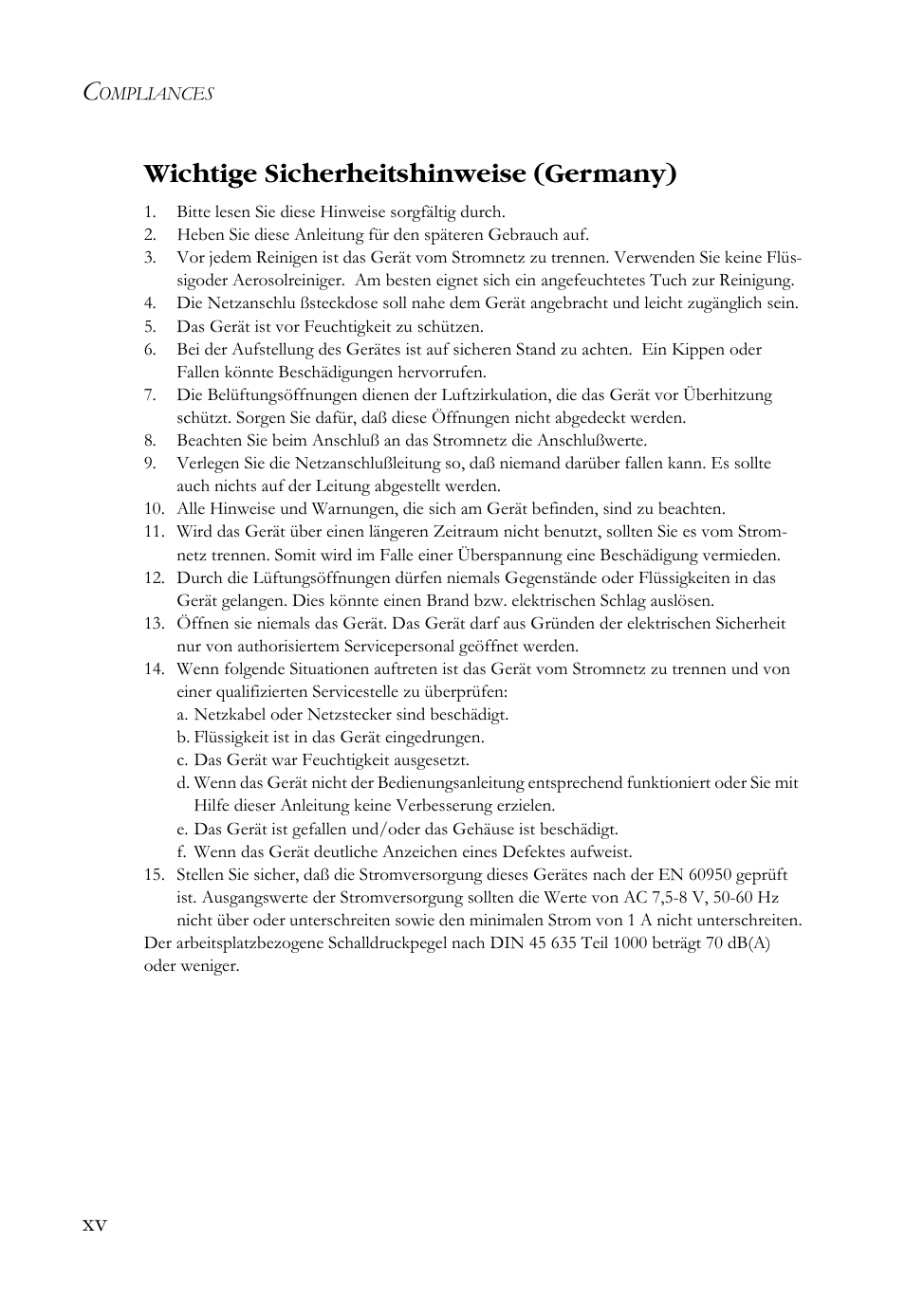 Xv wichtige sicherheitshinweise (germany) | SMC Networks SMCWBR14S-N2 User Manual | Page 18 / 136