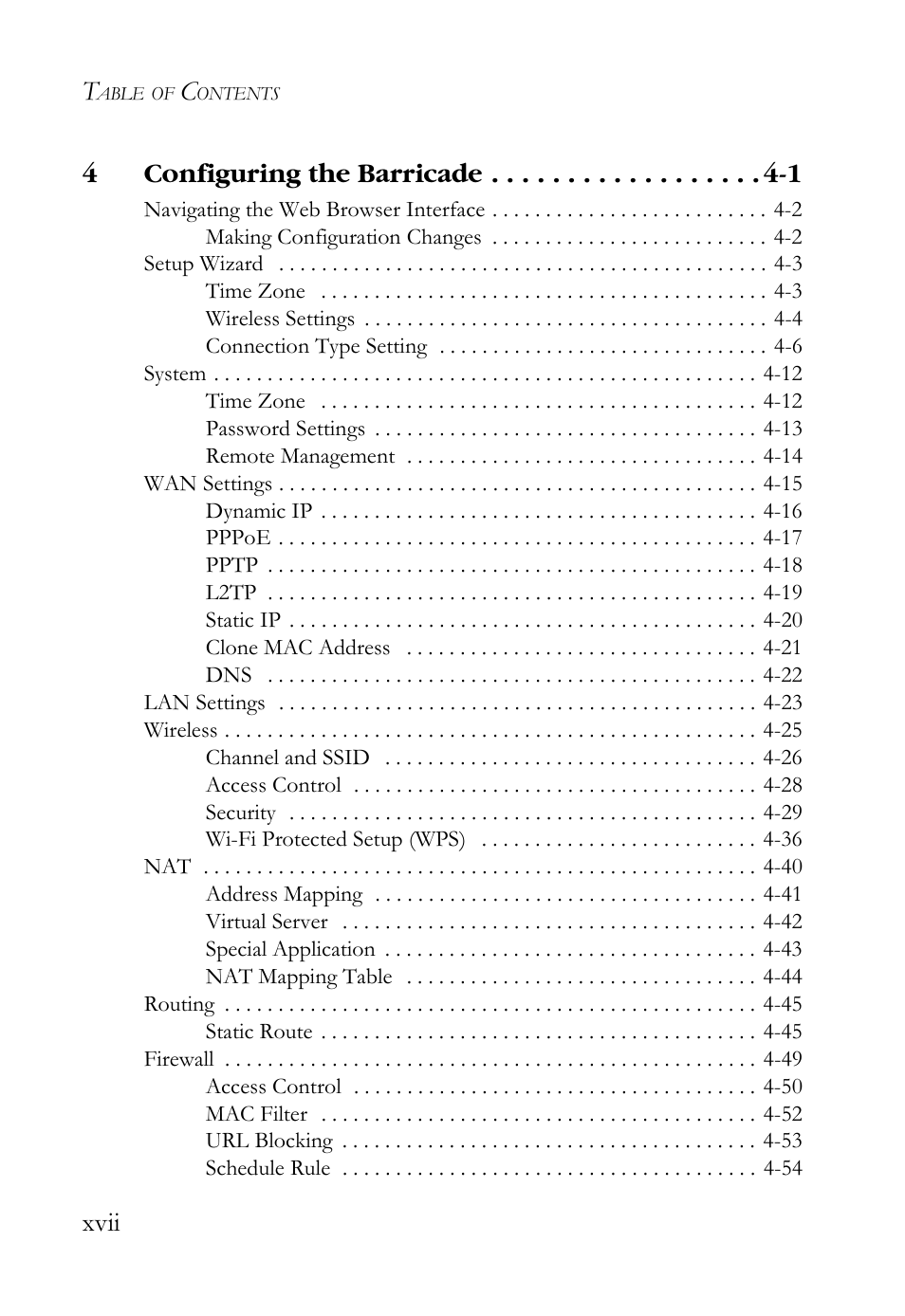 Xvii 4 configuring the barricade -1 | SMC Networks SMCWBR14S-N2 User Manual | Page 20 / 136