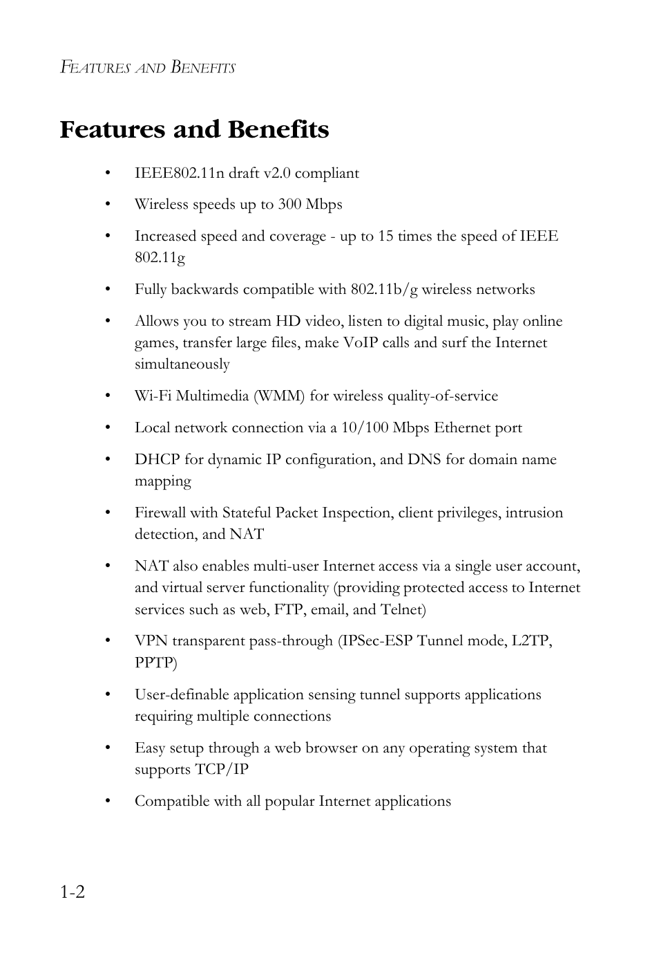 Features and benefits, Features and benefits -2 | SMC Networks SMCWBR14S-N2 User Manual | Page 24 / 136