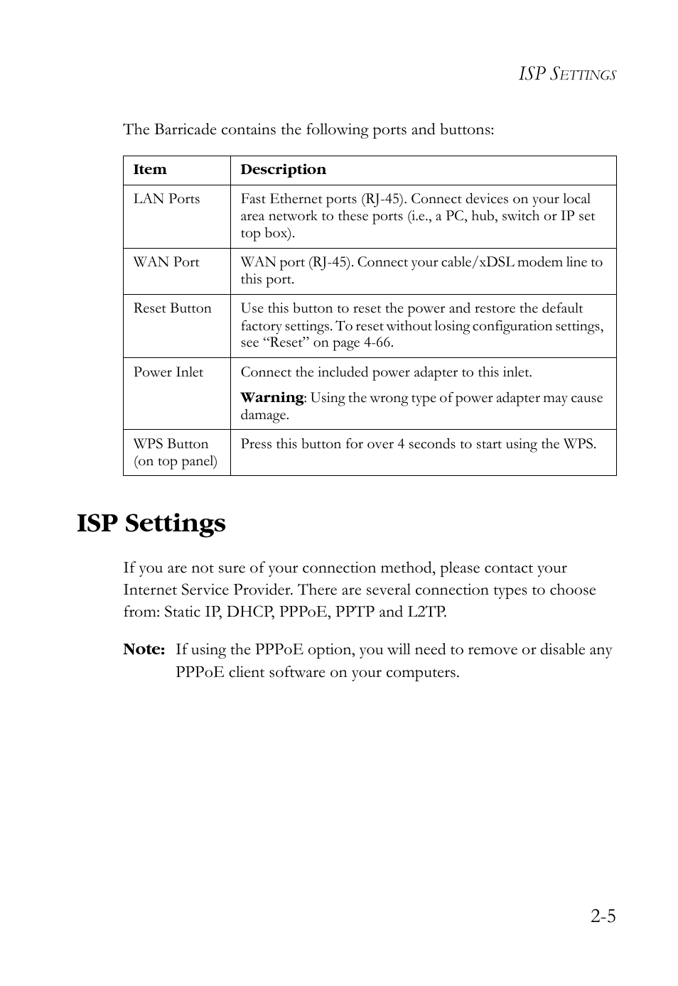 Isp settings, Isp settings -5, Isp s | SMC Networks SMCWBR14S-N2 User Manual | Page 31 / 136