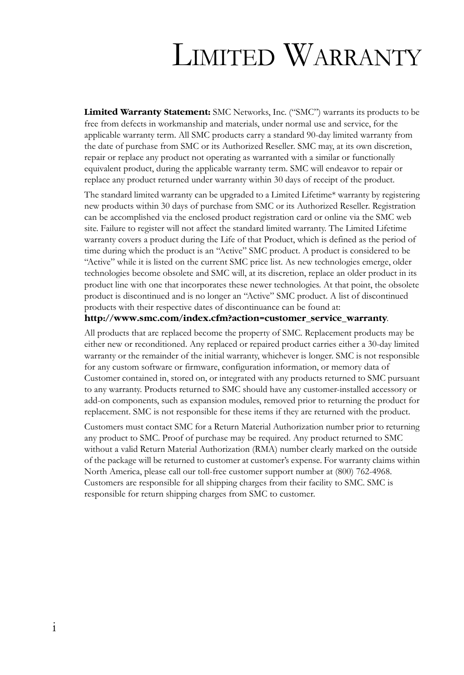 Imited, Arranty | SMC Networks SMCWBR14S-N2 User Manual | Page 4 / 136