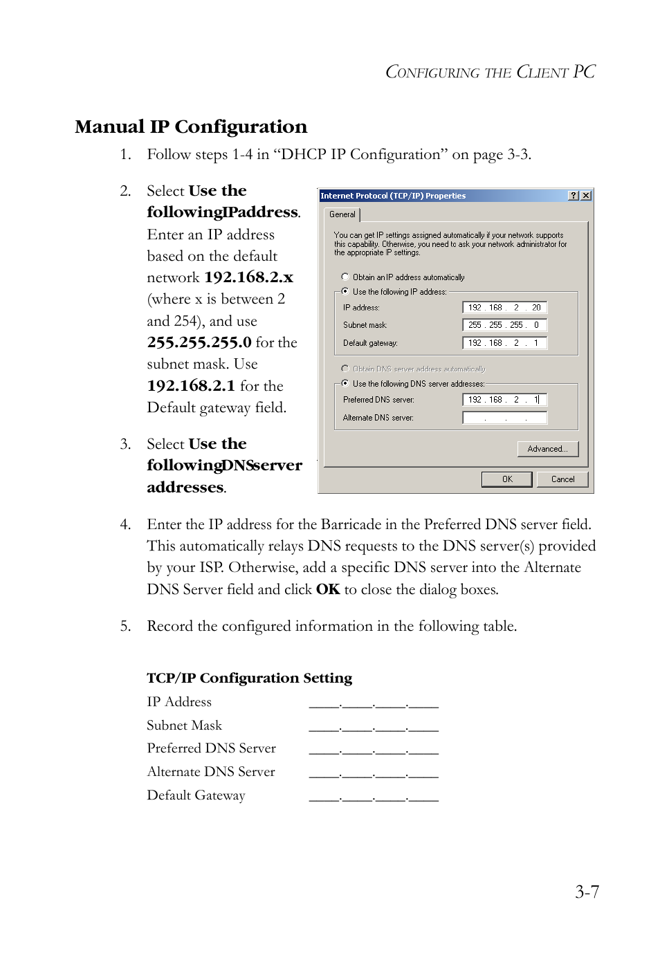 Manual ip configuration, Manual ip configuration -7, Pc 3-7 manual ip configuration | SMC Networks SMCWBR14S-N2 User Manual | Page 41 / 136