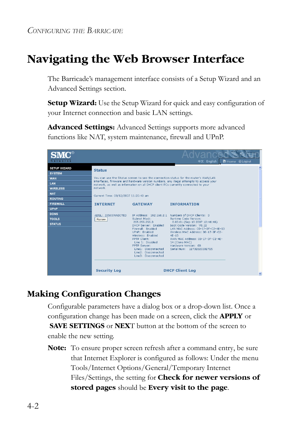 Navigating the web browser interface, Making configuration changes, Navigating the web browser interface -2 | Making configuration changes -2 | SMC Networks SMCWBR14S-N2 User Manual | Page 54 / 136