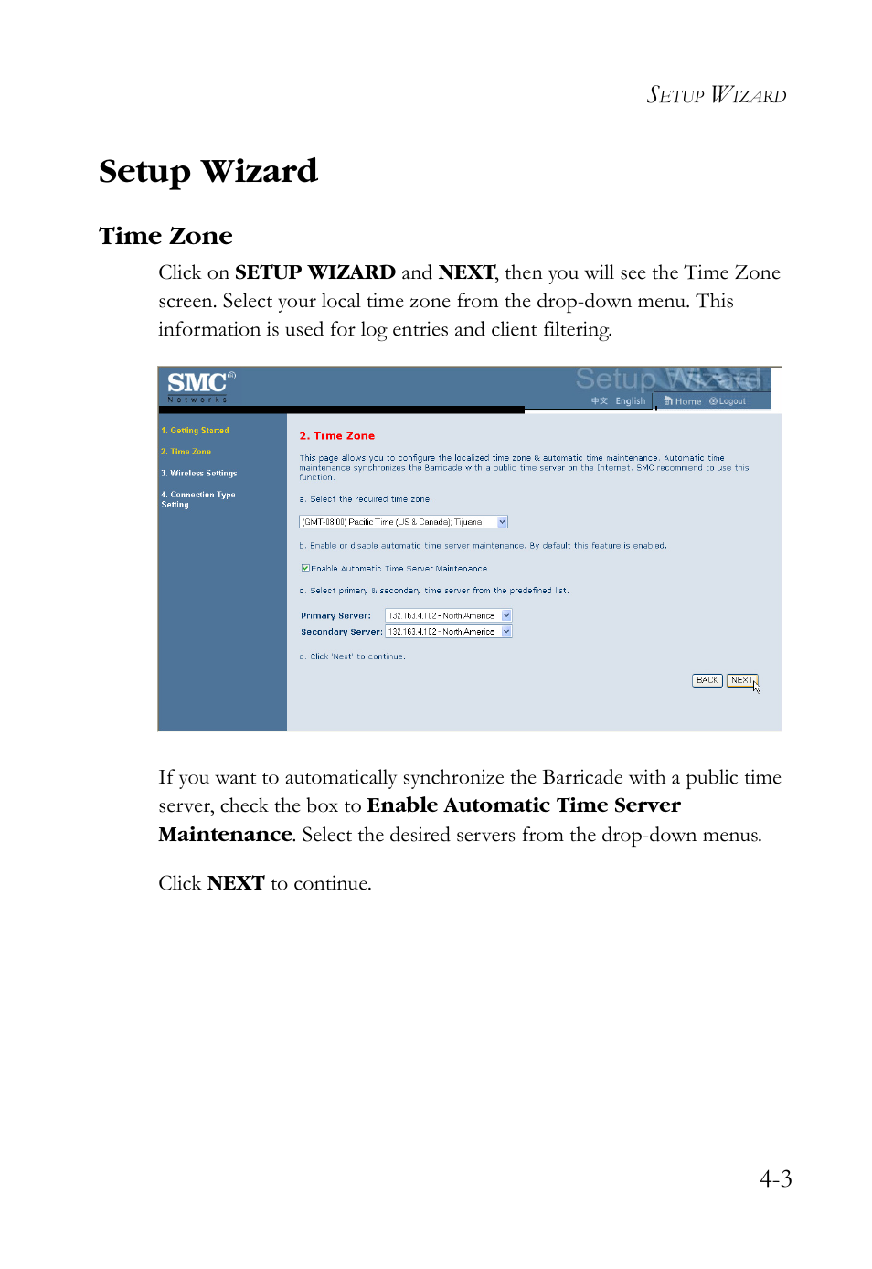 Setup wizard, Time zone, Setup wizard -3 | Time zone -3 | SMC Networks SMCWBR14S-N2 User Manual | Page 55 / 136