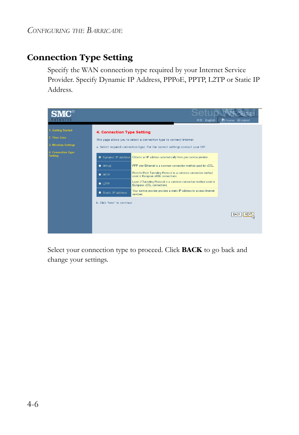 Connection type setting, Connection type setting -6 | SMC Networks SMCWBR14S-N2 User Manual | Page 58 / 136