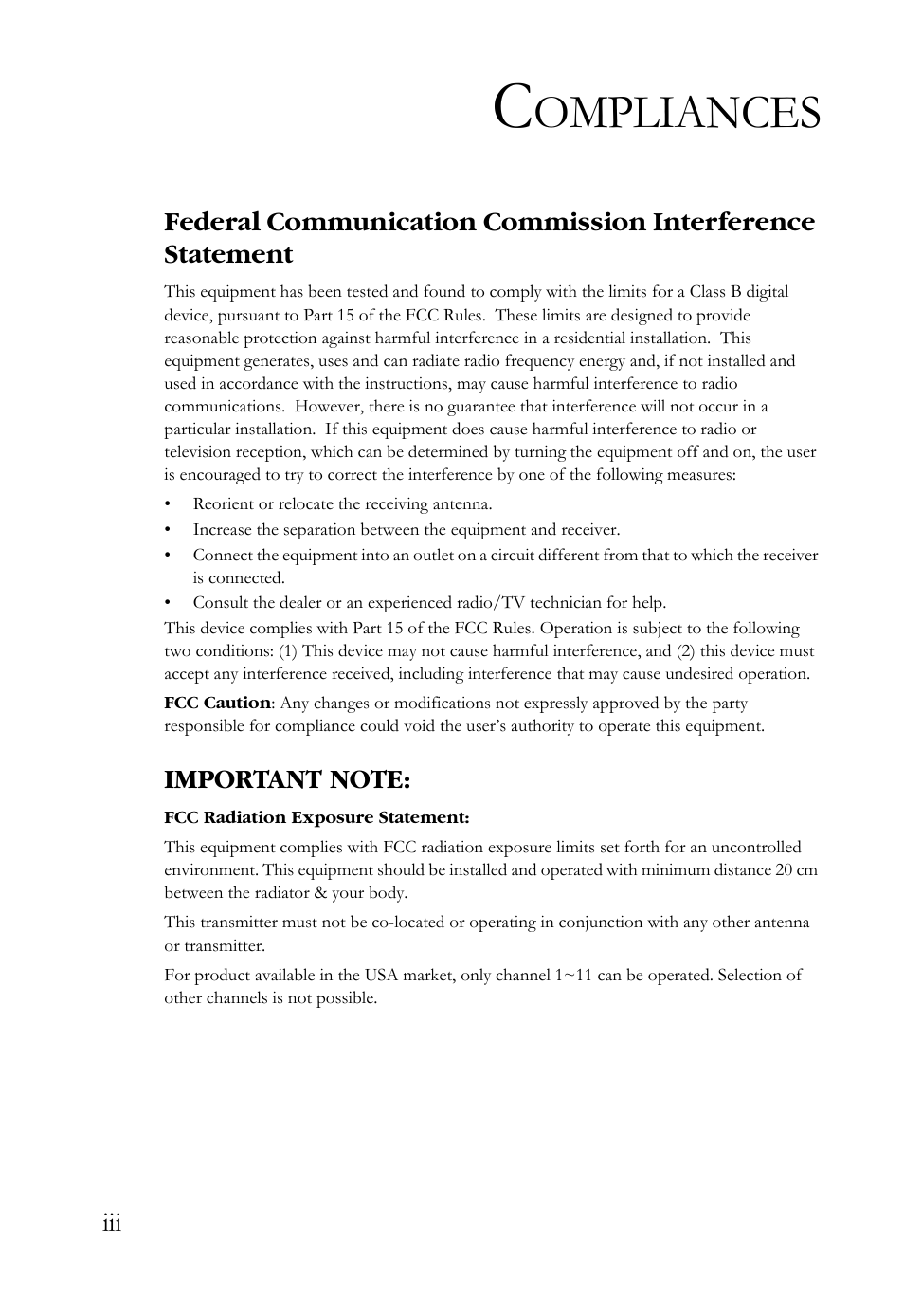 Ompliances | SMC Networks SMCWBR14S-N2 User Manual | Page 6 / 136