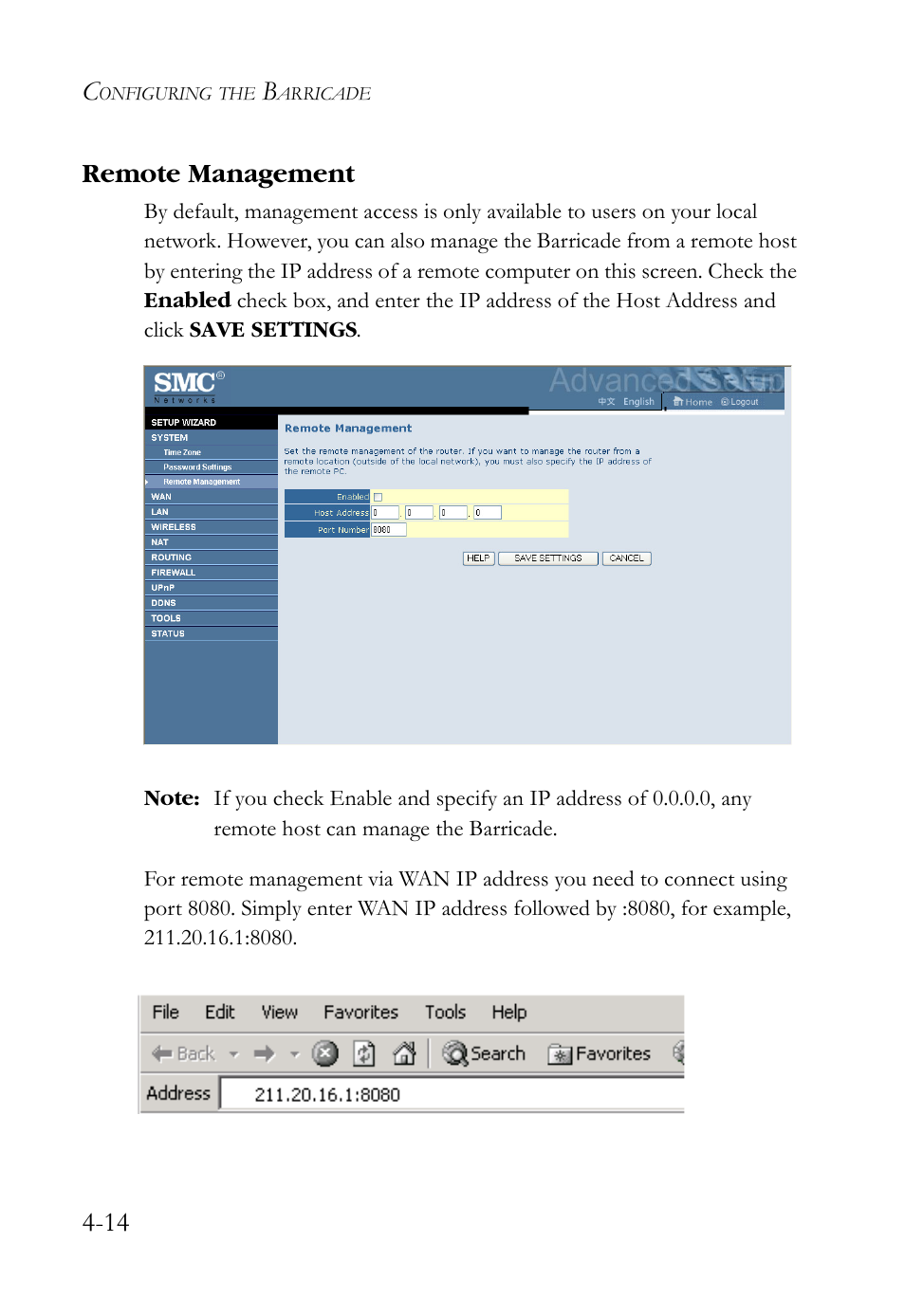 Remote management, Remote management -14, 14 remote management | SMC Networks SMCWBR14S-N2 User Manual | Page 66 / 136