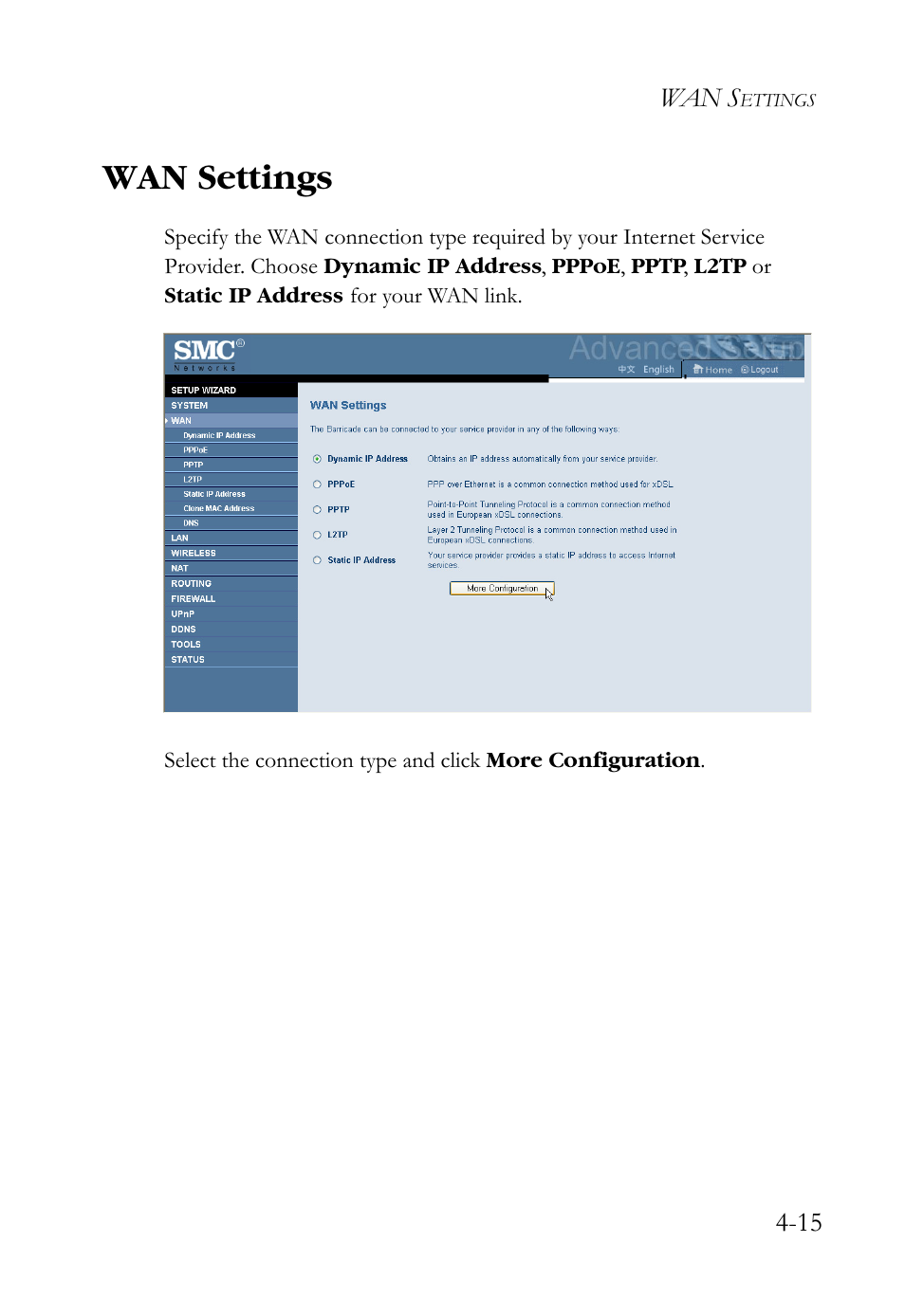 Wan settings, Wan settings -15 | SMC Networks SMCWBR14S-N2 User Manual | Page 67 / 136