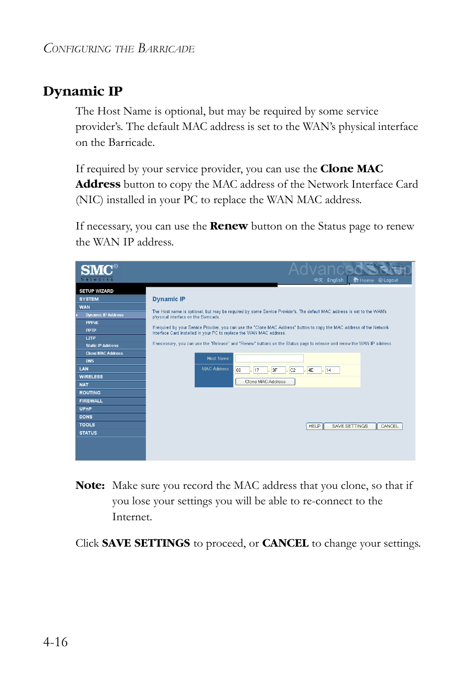Dynamic ip, Dynamic ip -16, 16 dynamic ip | SMC Networks SMCWBR14S-N2 User Manual | Page 68 / 136