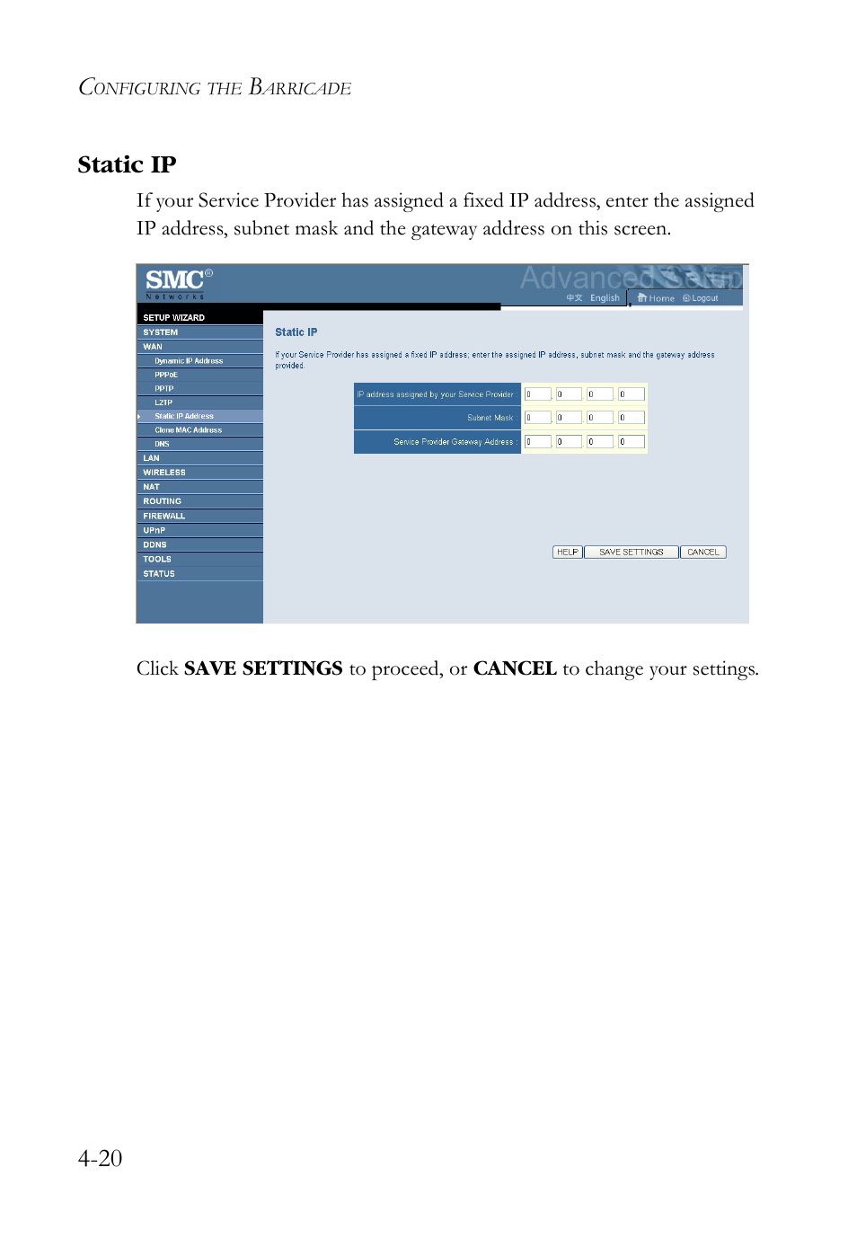 Static ip, Static ip -20 | SMC Networks SMCWBR14S-N2 User Manual | Page 72 / 136