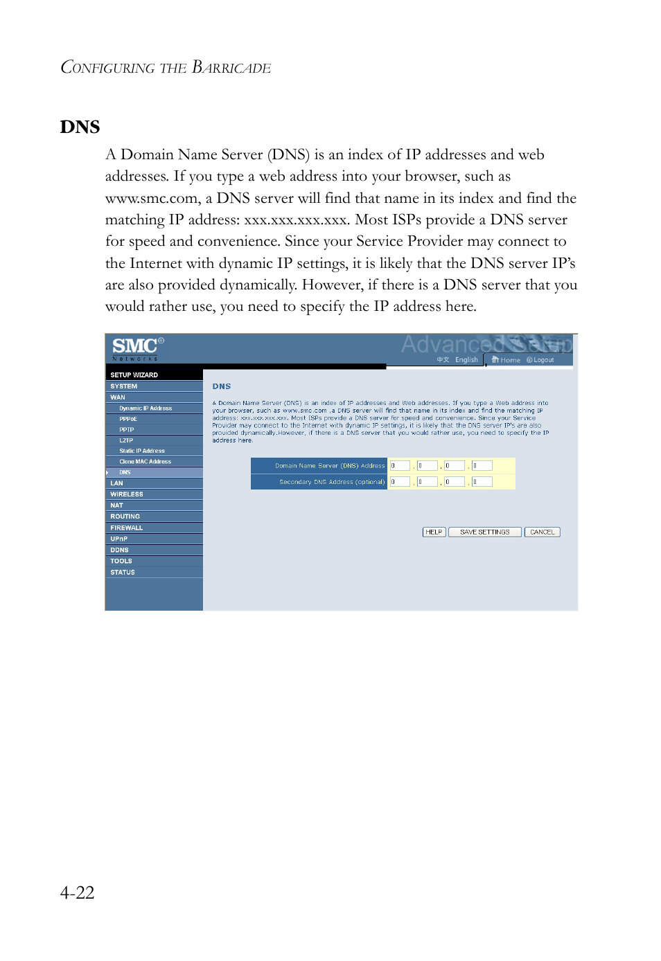 Dns -22 | SMC Networks SMCWBR14S-N2 User Manual | Page 74 / 136