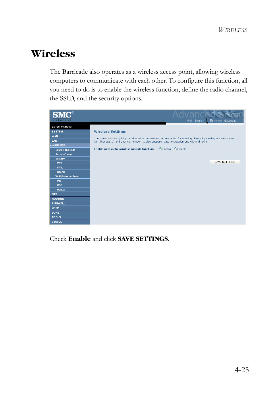 Wireless, Wireless -25 | SMC Networks SMCWBR14S-N2 User Manual | Page 77 / 136