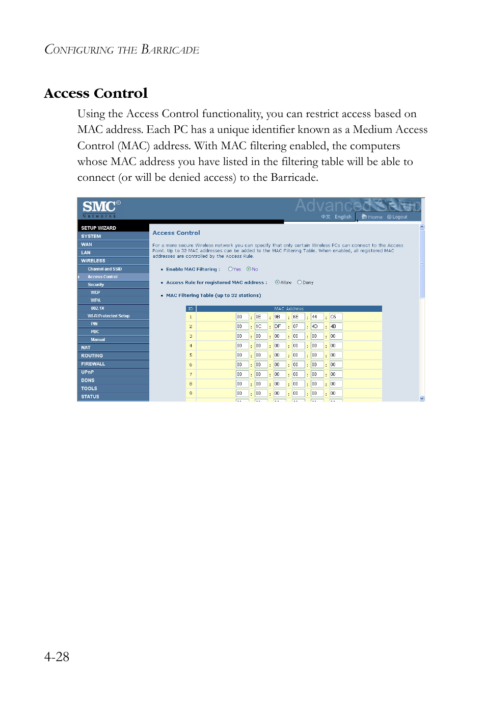 Access control, Access control -28 | SMC Networks SMCWBR14S-N2 User Manual | Page 80 / 136