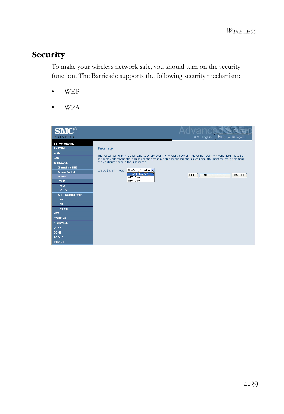 Security, Security -29, 29 security | SMC Networks SMCWBR14S-N2 User Manual | Page 81 / 136