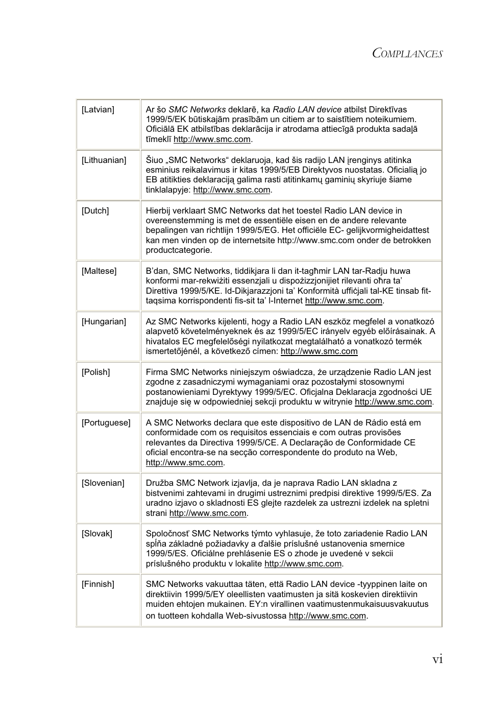 Ompliances | SMC Networks SMCWBR14S-N2 User Manual | Page 9 / 136