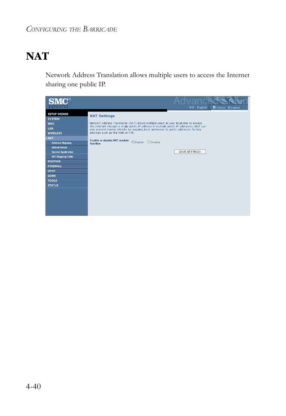 Nat -40 | SMC Networks SMCWBR14S-N2 User Manual | Page 92 / 136