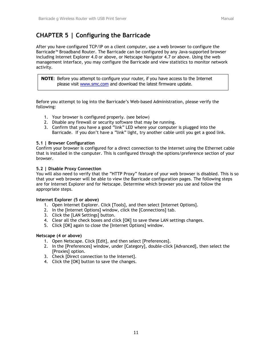 Chapter 5 | configuring the barricade | SMC Networks Barricade SMC2804WBRP-G User Manual | Page 11 / 70