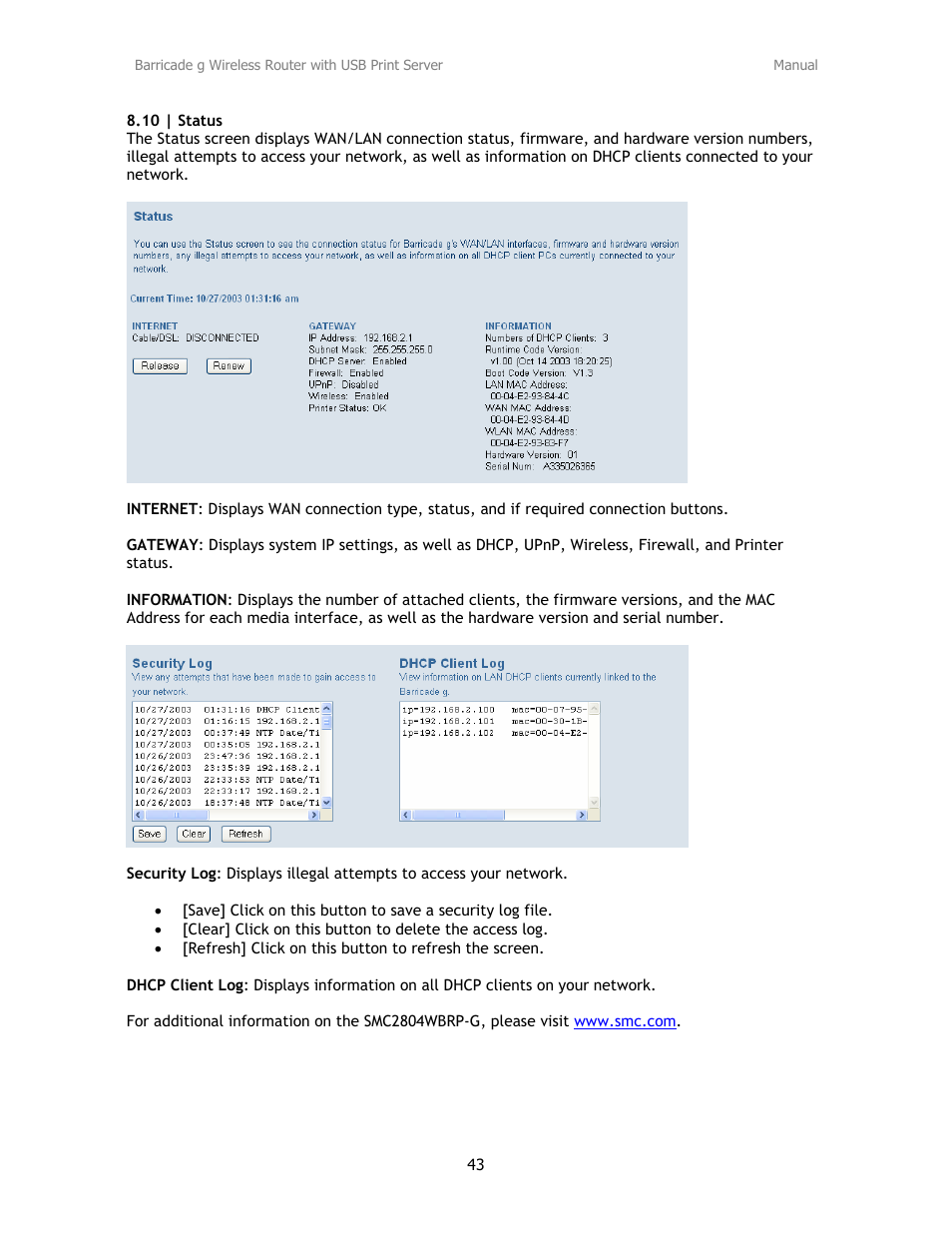 SMC Networks Barricade SMC2804WBRP-G User Manual | Page 43 / 70