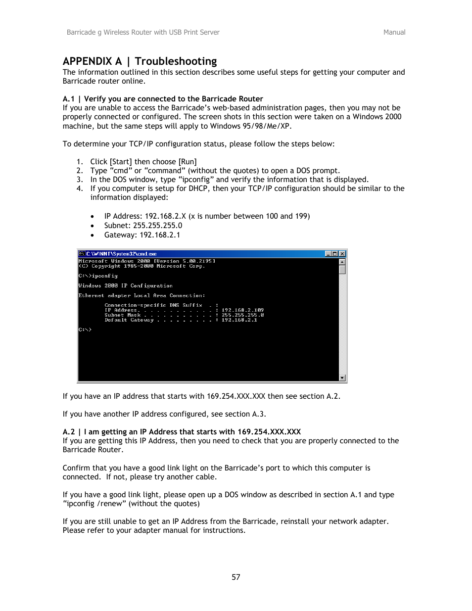 Appendix a | troubleshooting | SMC Networks Barricade SMC2804WBRP-G User Manual | Page 57 / 70