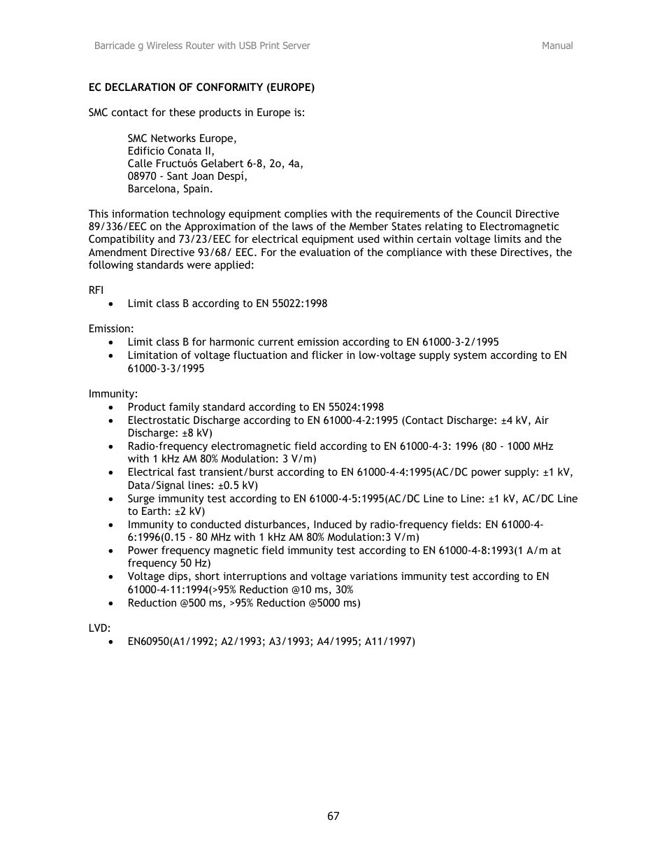 SMC Networks Barricade SMC2804WBRP-G User Manual | Page 67 / 70