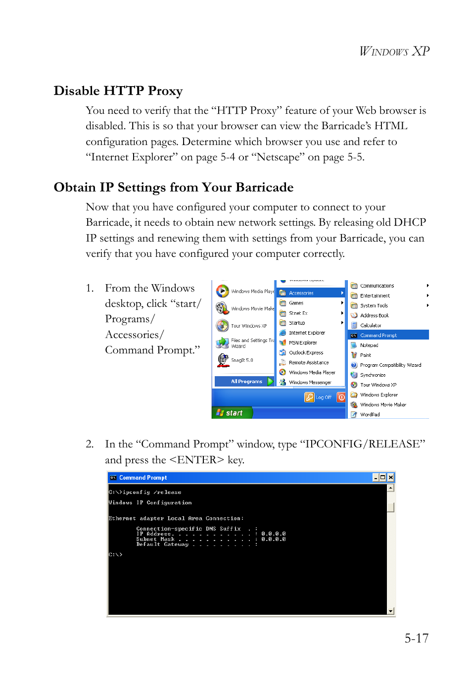 Disable http proxy, Obtain ip settings from your barricade | SMC Networks SMC7404WBRA User Manual | Page 107 / 136