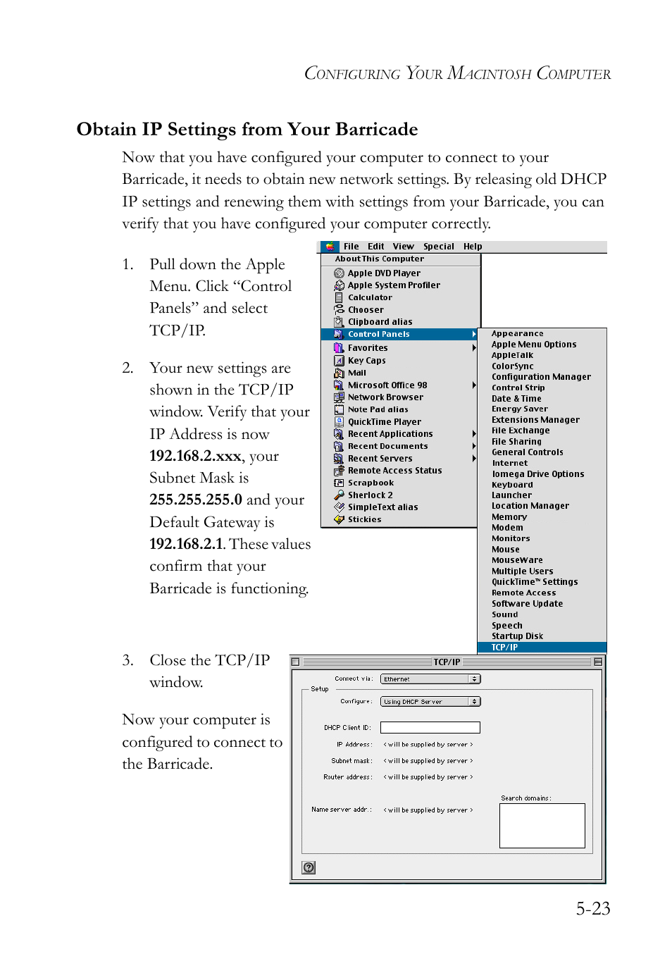 Obtain ip settings from your barricade, 23 obtain ip settings from your barricade | SMC Networks SMC7404WBRA User Manual | Page 113 / 136