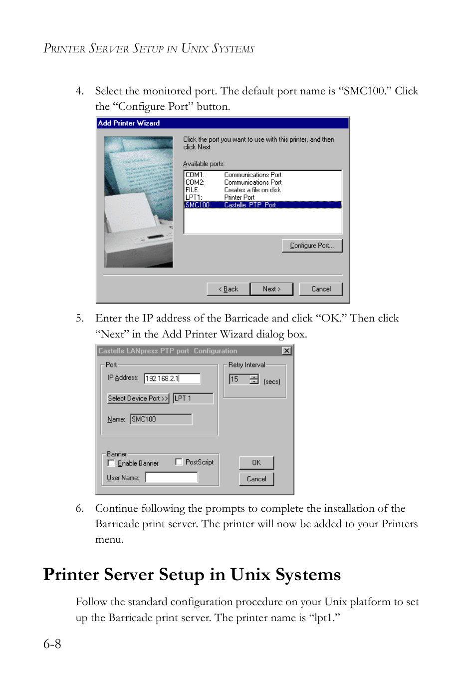 Printer server setup in unix systems | SMC Networks SMC7404WBRA User Manual | Page 122 / 136