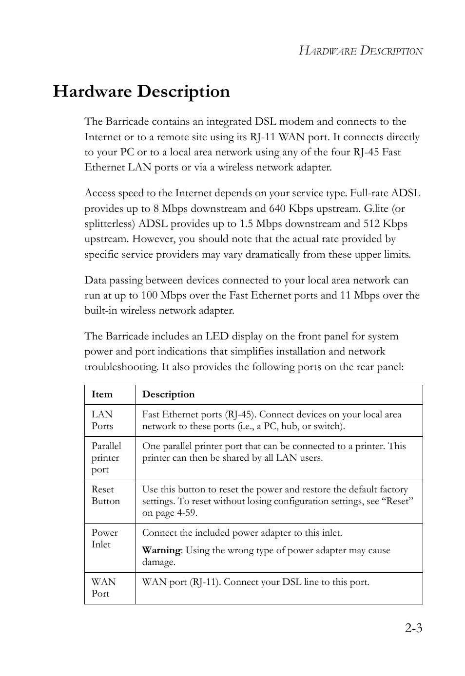 Hardware description | SMC Networks SMC7404WBRA User Manual | Page 21 / 136