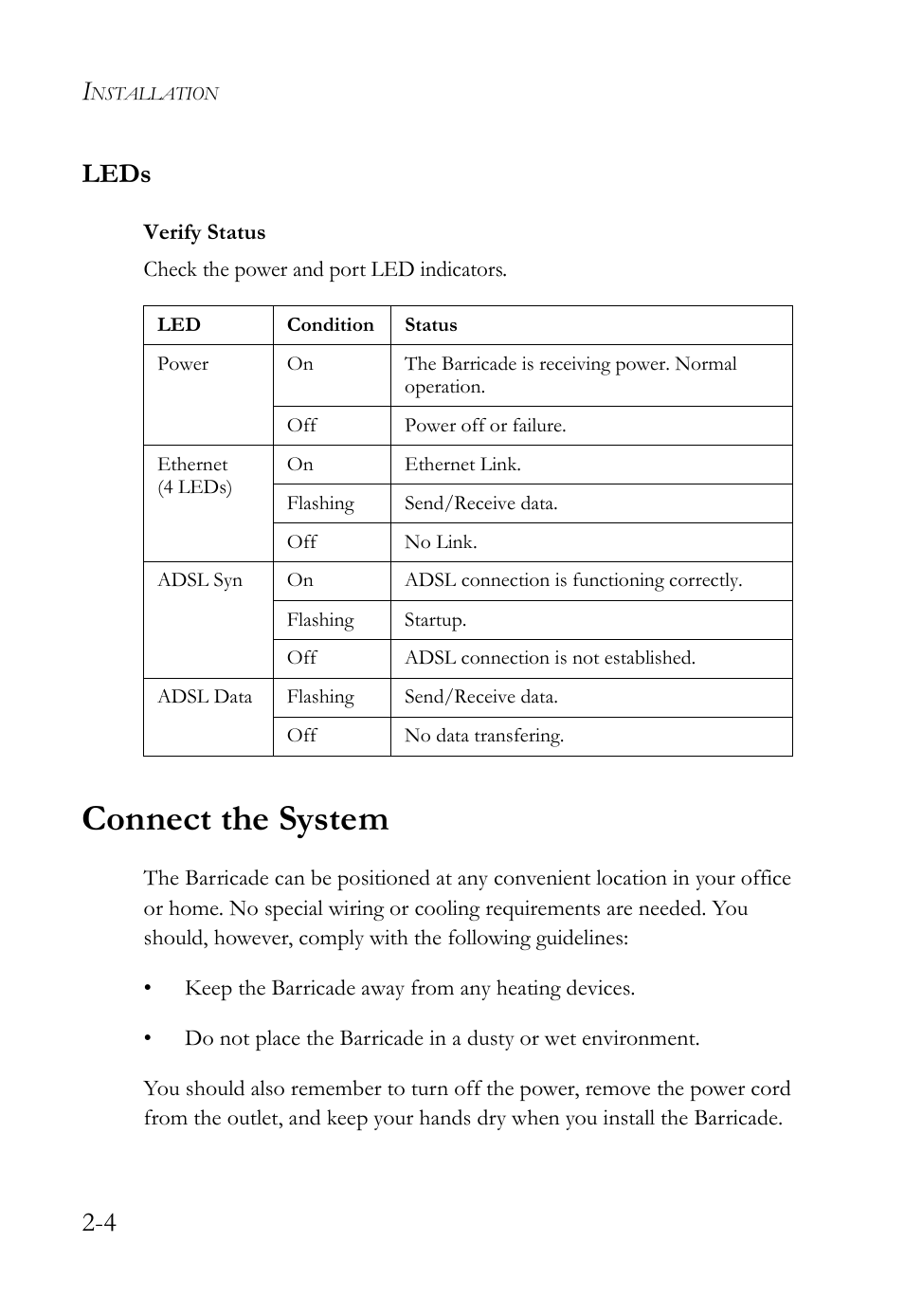 Leds, Connect the system, 4 leds | SMC Networks SMC7404WBRA User Manual | Page 22 / 136