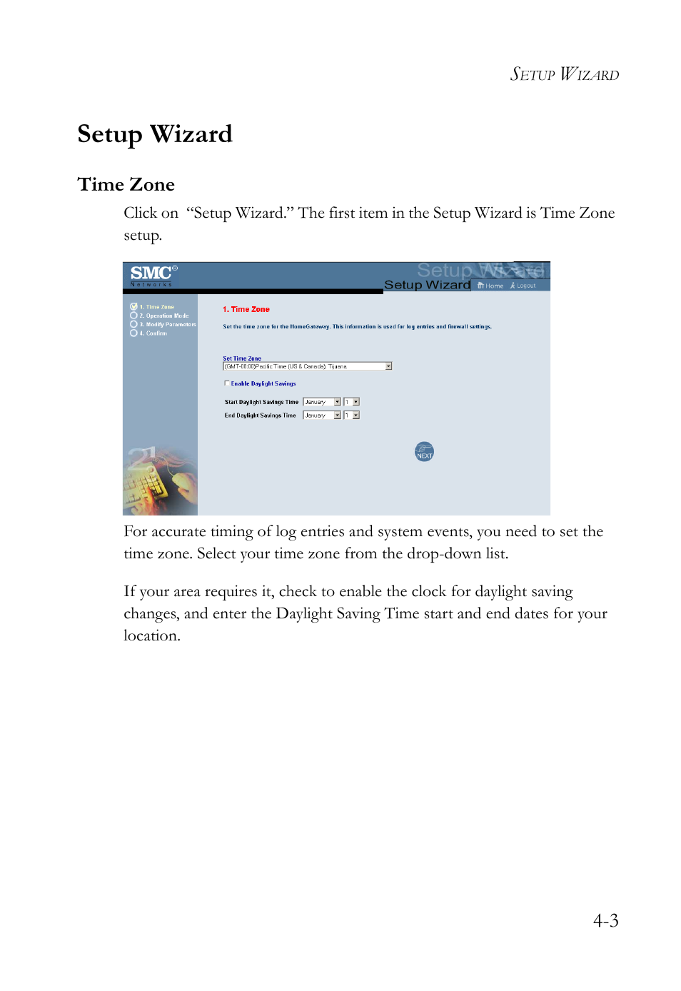 Setup wizard, Time zone | SMC Networks SMC7404WBRA User Manual | Page 31 / 136