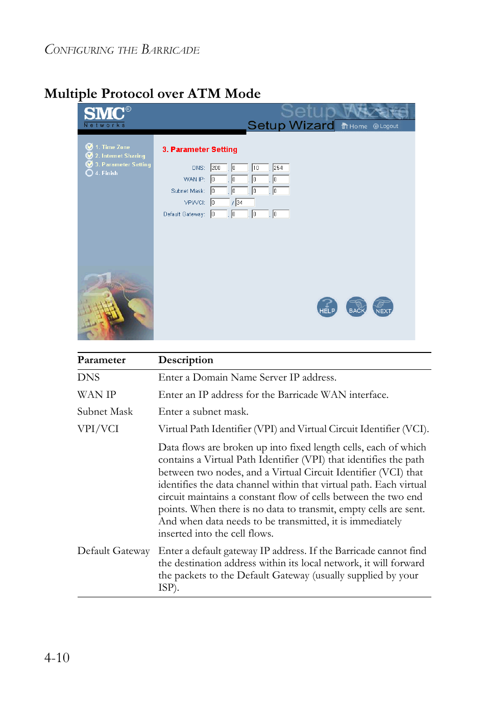 Multiple protocol over atm mode, 10 multiple protocol over atm mode | SMC Networks SMC7404WBRA User Manual | Page 38 / 136