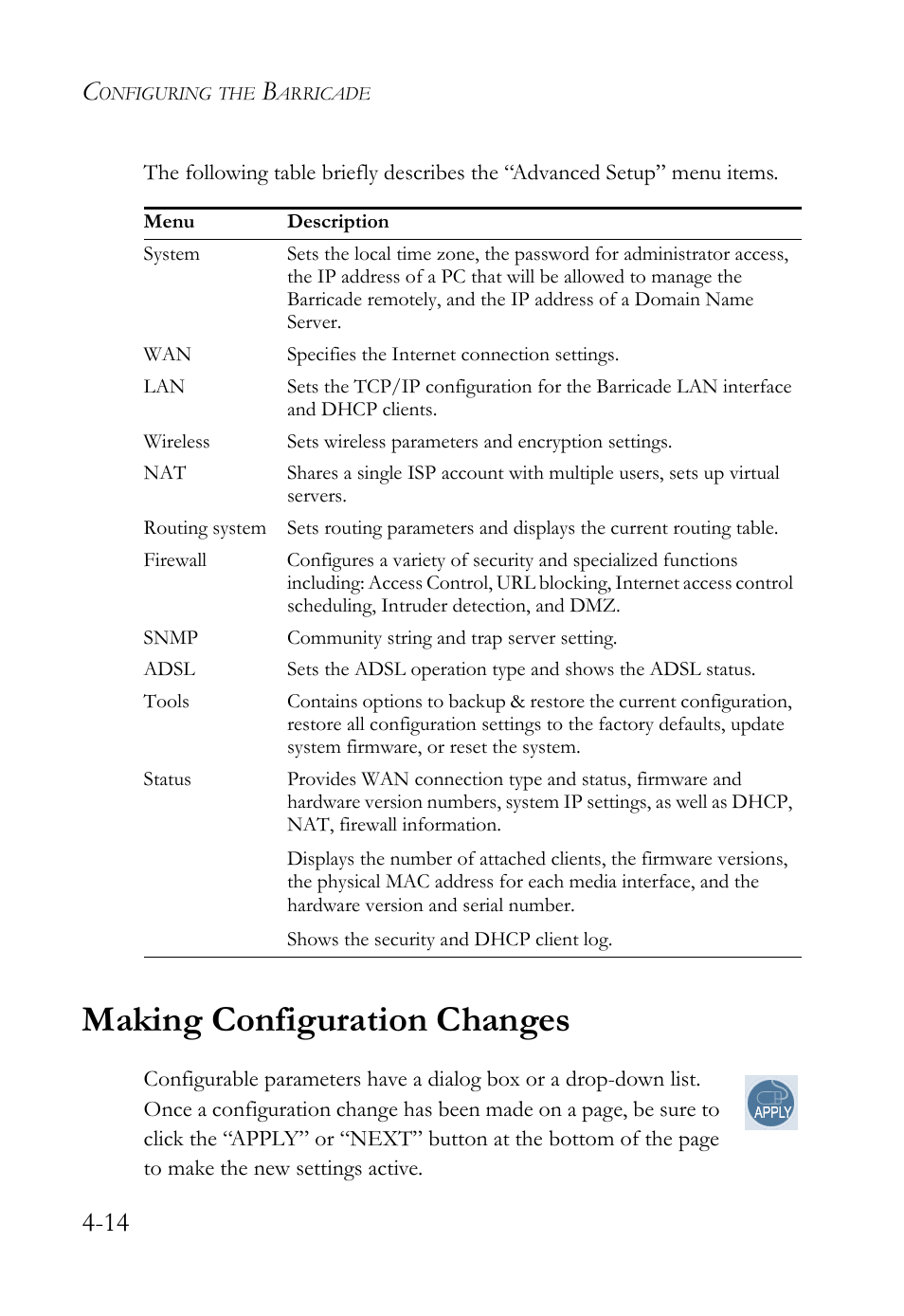 Making configuration changes | SMC Networks SMC7404WBRA User Manual | Page 42 / 136